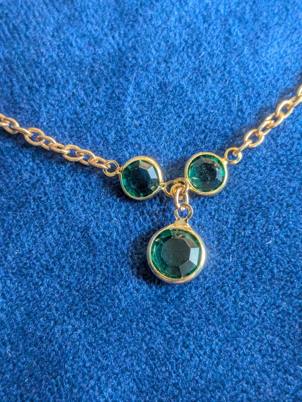 Gold Necklace with Emerald Green Triple Crystal Pendant